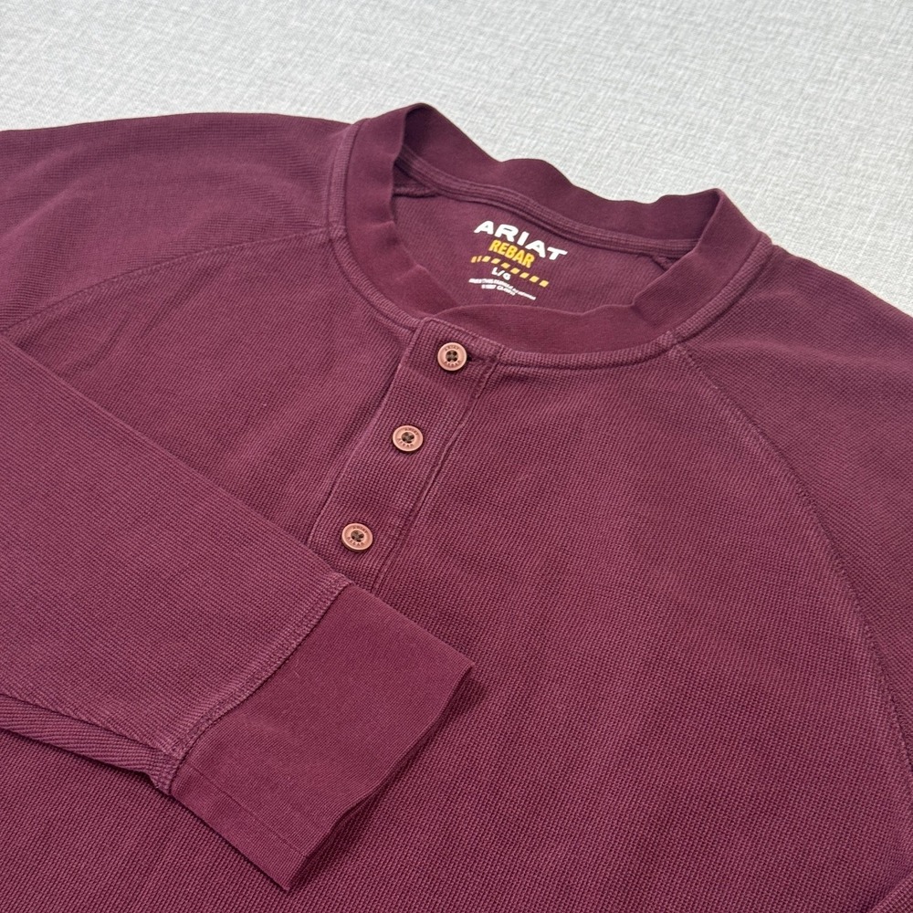 Ariat Rebar Henley Thermal Shirt Mens Large Red Long Sleeve Button Workwear
